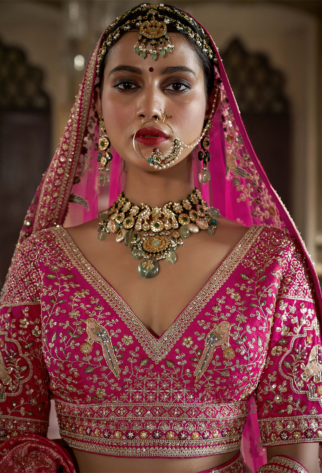 Majestic Rani Pink Bridal Lehenga with Double Dupatta & Intricate Zardozi Embroidery