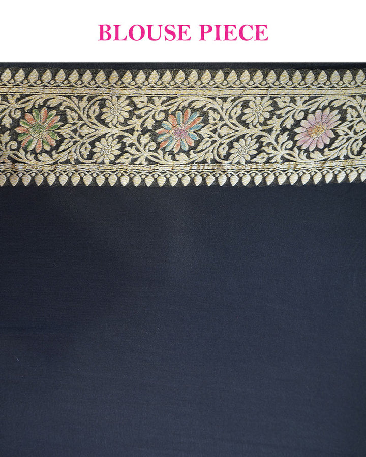 Black Banarasi Georgette Saree with Multicolor Zari Weave and Unstitched Blouse