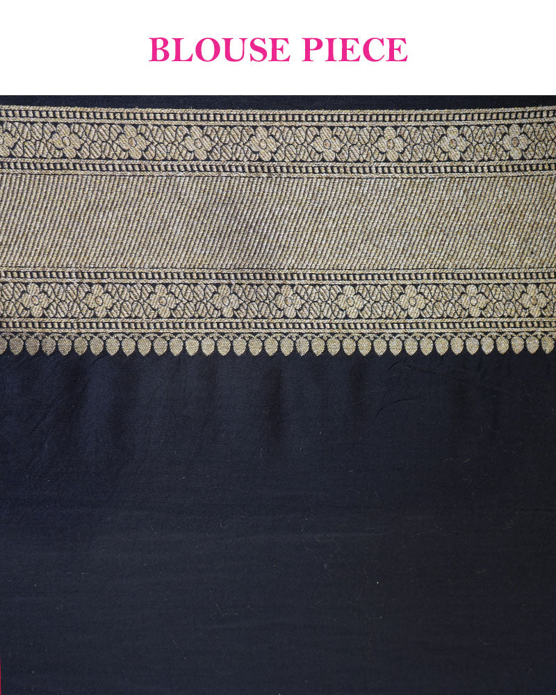 Black Banarasi Georgette Saree with Rich Golden Zari Weave and Unstitched Blouse