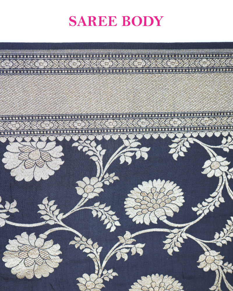 Black Banarasi Georgette Saree with Rich Golden Zari Weave and Unstitched Blouse