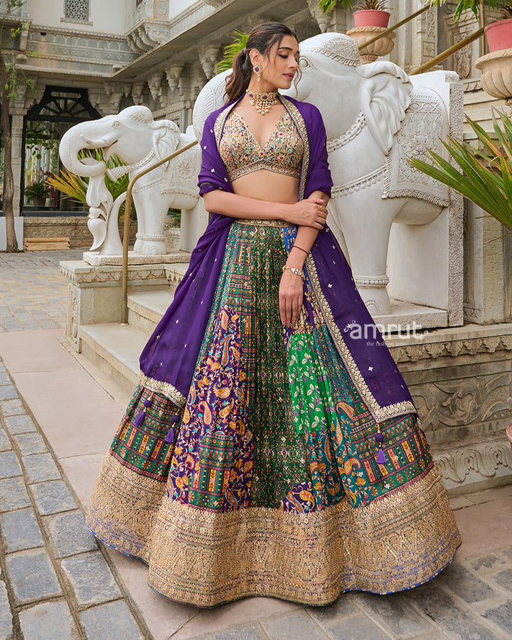 Vibrant Multi-Color Digital Print Lehenga Choli with Violet Dupatta