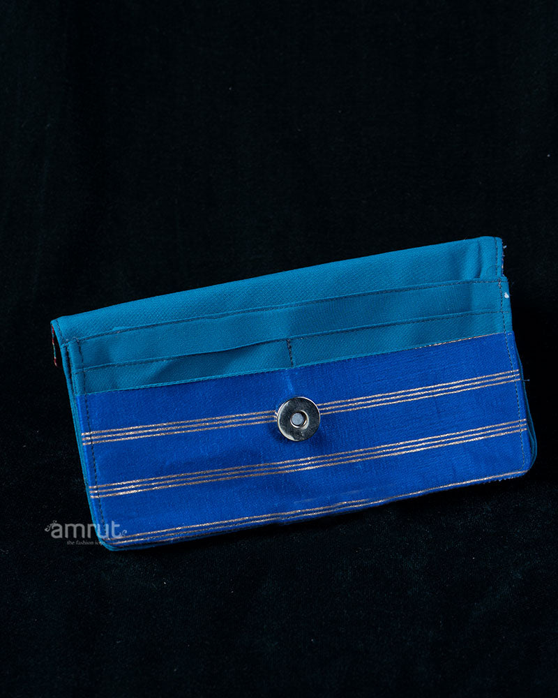 Pink Animal Motif Printed Clutch with Deep Blue Contrast Base