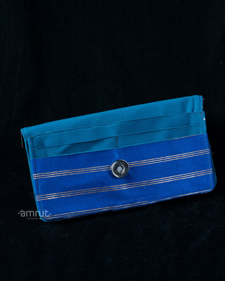 Pink Animal Motif Printed Clutch with Deep Blue Contrast Base