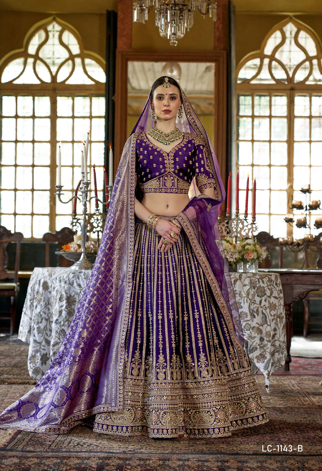 Royal Purple Bridal Lehenga with Double Dupatta & Exquisite Golden Zardozi Work