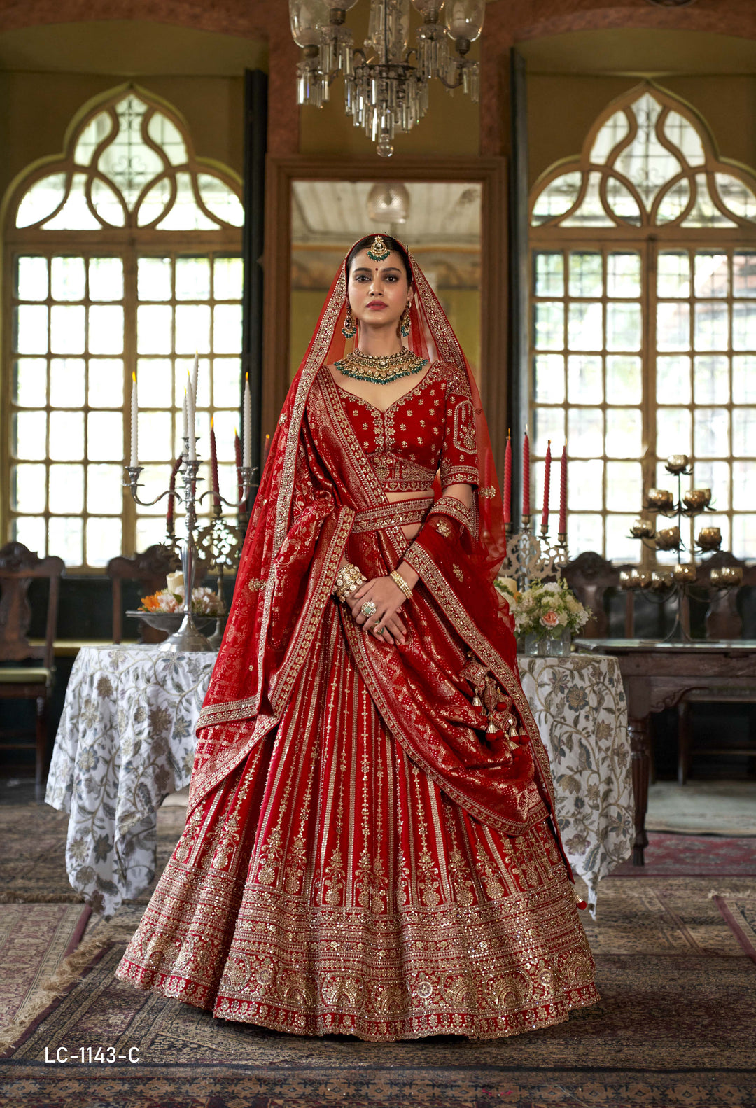 Classic Red Bridal Lehenga with Double Dupatta & Heavy Golden Zardozi Embroidery