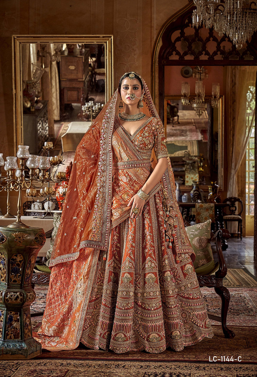 Timeless Scarlet Red Bridal Lehenga with Double Dupatta & Intricate Hand Zardozi Embroidery