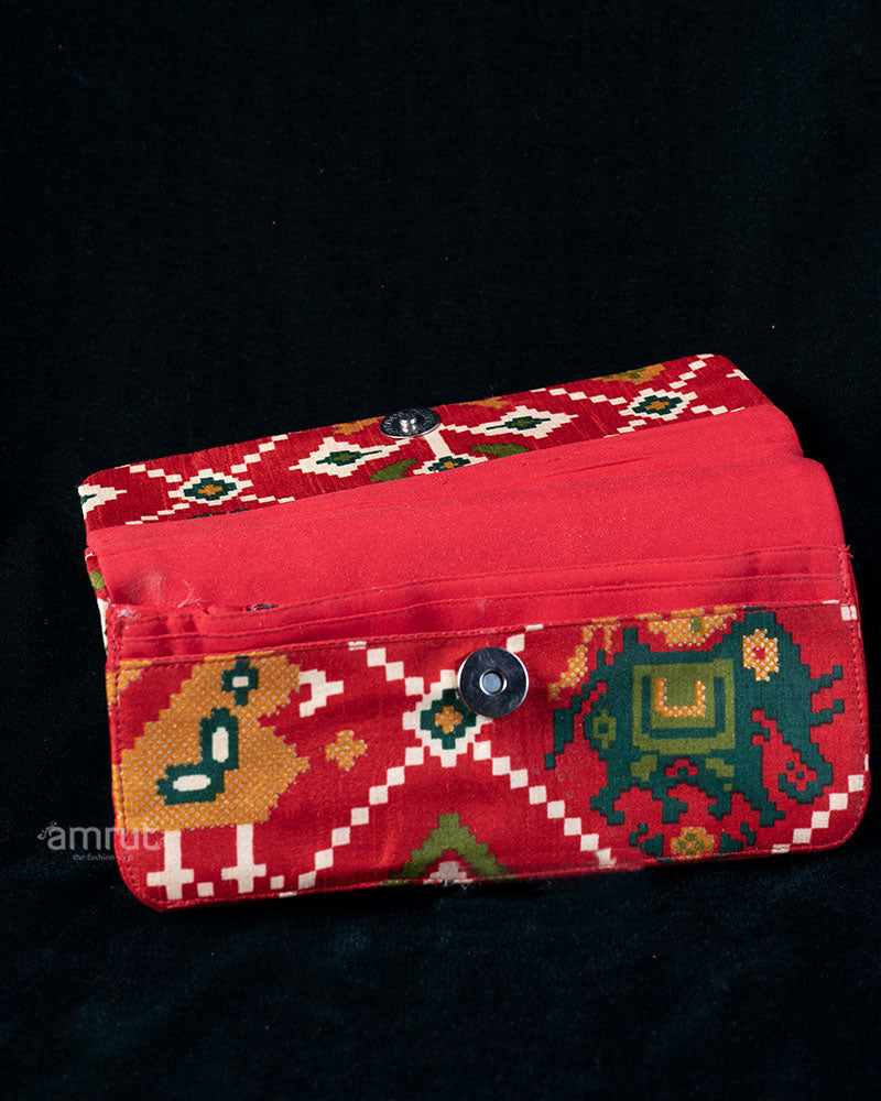 Deep Red Clutch with Cream Printed Patterned
