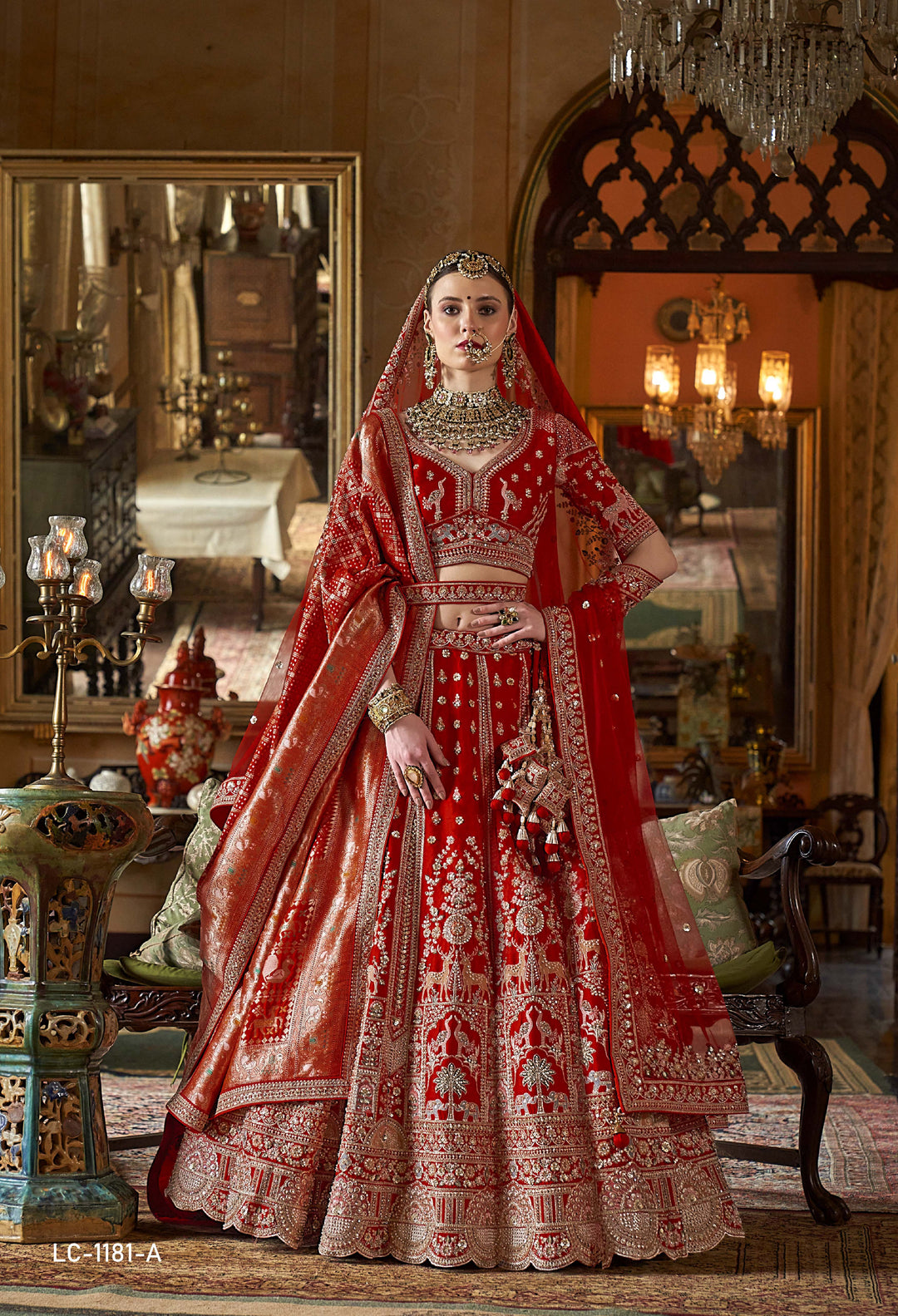 Majestic Crimson Red Bridal Lehenga with Handcrafted Zardozi, Resham & Dabka Embroidery