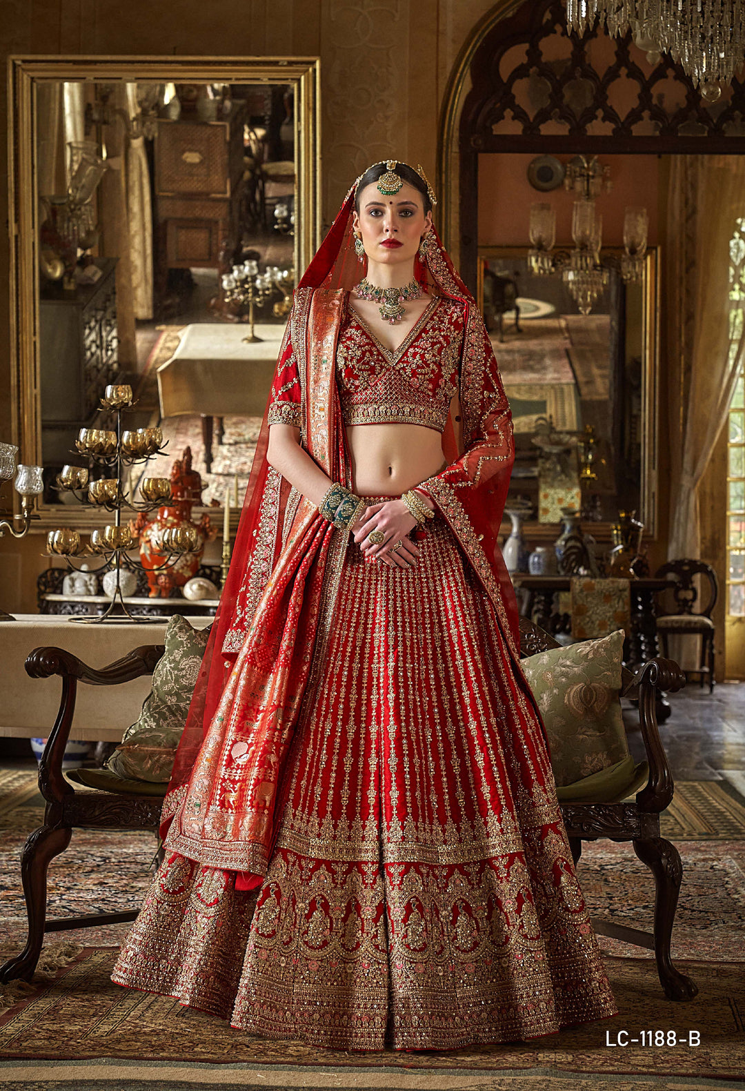 Imperial Scarlet Red Bridal Lehenga with Handcrafted Zardozi & Dori Embroidery