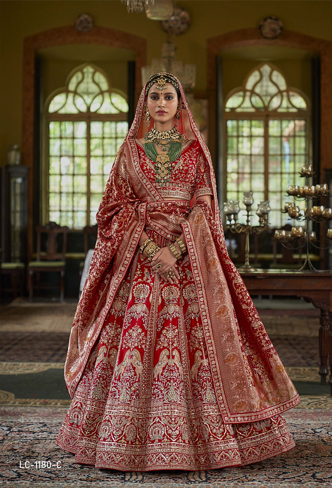 Imperial Scarlet Red Bridal Lehenga with Zardozi & Royal Peacock Embroidery