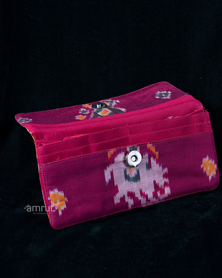 Multicolor Ikat Clutch with Maroon Lining and Stitched Edge