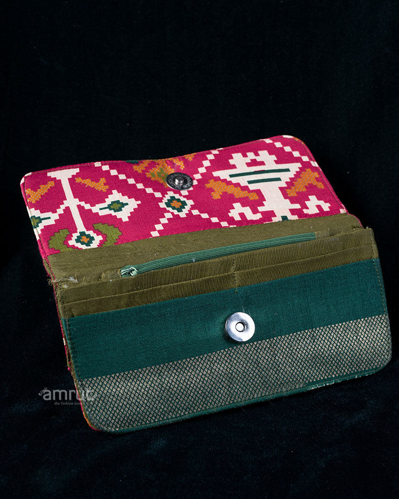 Geometric Embroidered Clutch with Gold Accents & Taupe Border