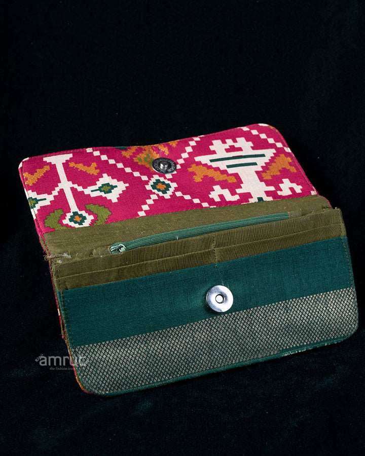 Geometric Embroidered Clutch with Gold Accents & Taupe Border