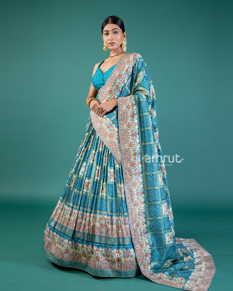 Sky Blue Lehenga Embroidered Choli with Dupatta