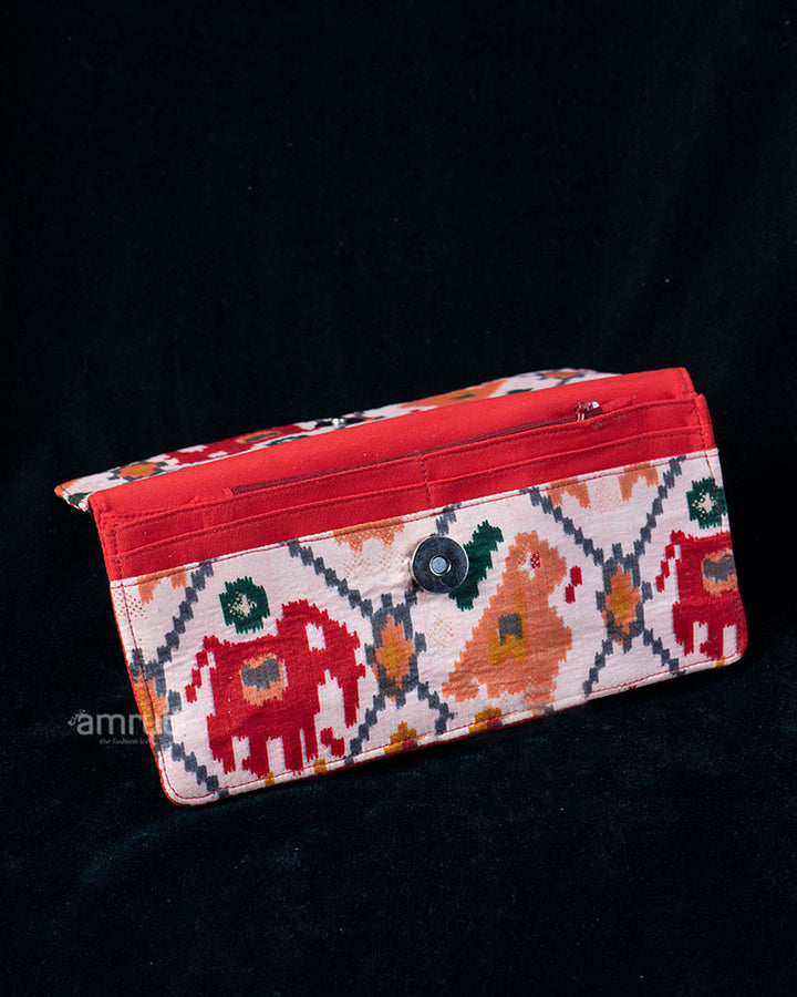 Red and Green Geometric Fold-Over Clutch with Floral Lining