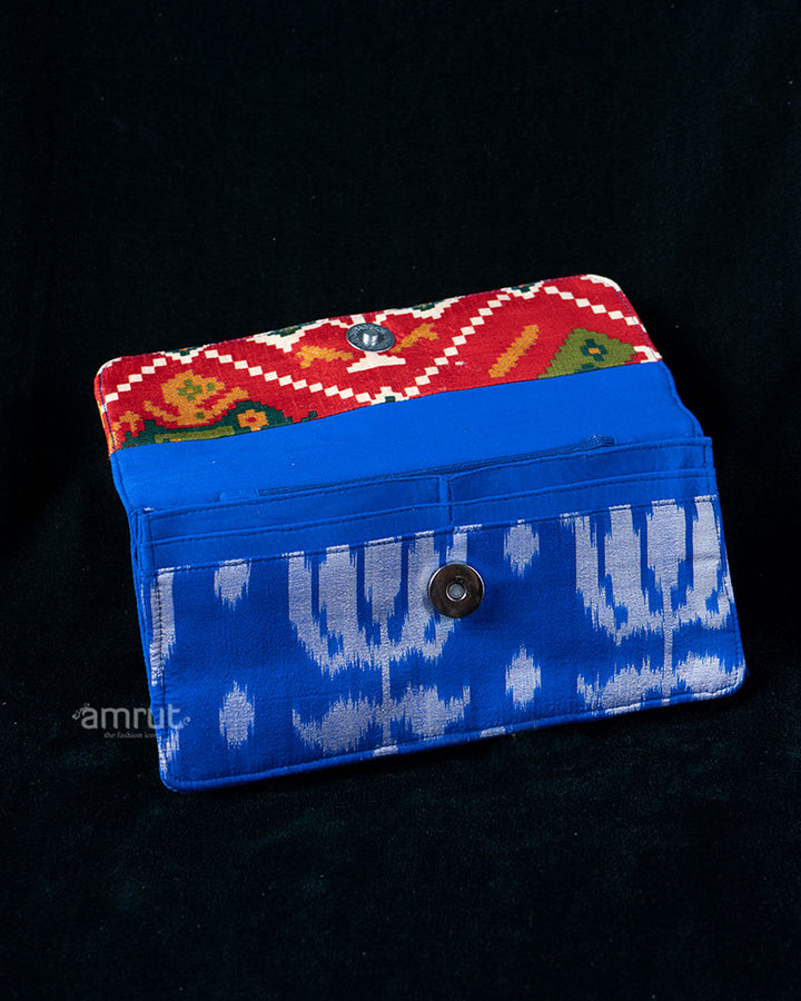 Indigo Handcrafted Elephant Motif Fabric Clutch with Ikat Print
