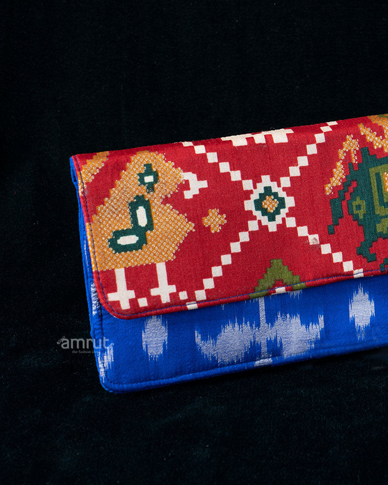 Indigo Handcrafted Elephant Motif Fabric Clutch with Ikat Print