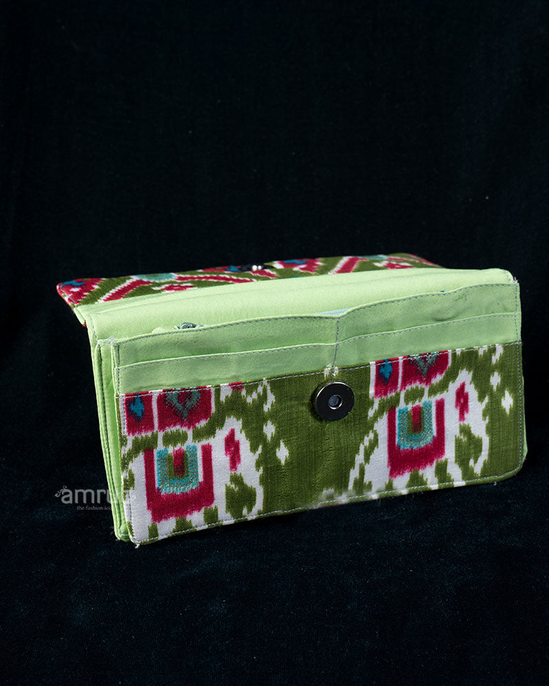 Olive Green Layered Ikat Charm Fabric Clutch Wallet