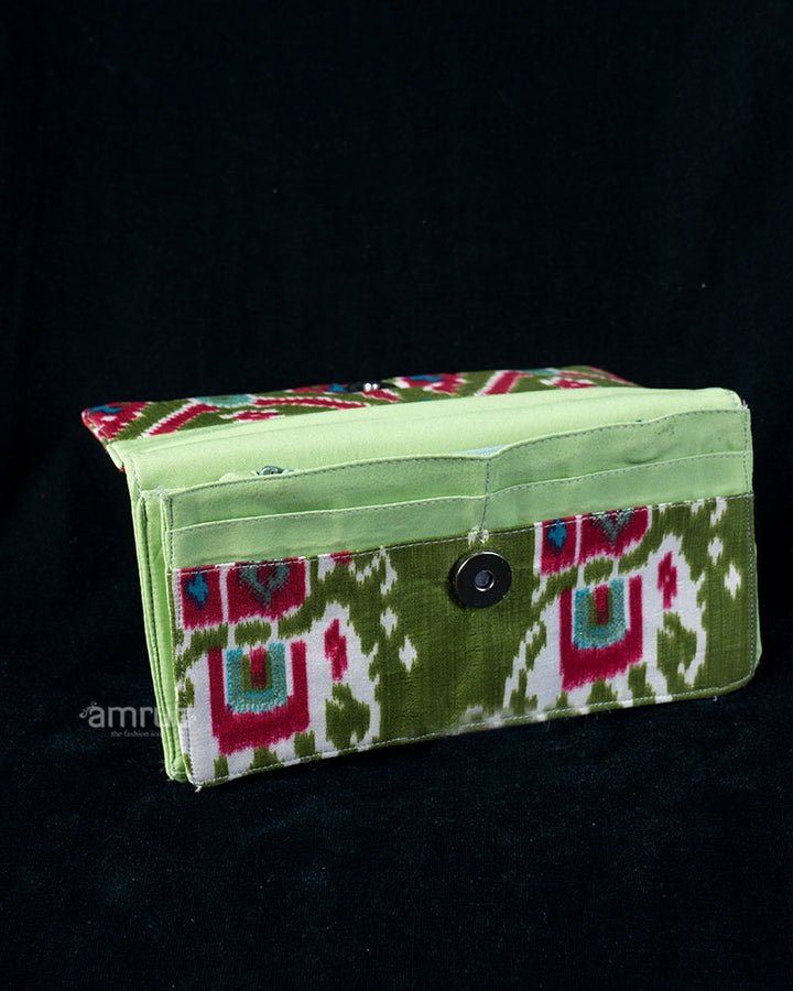 Olive Green Layered Ikat Charm Fabric Clutch Wallet