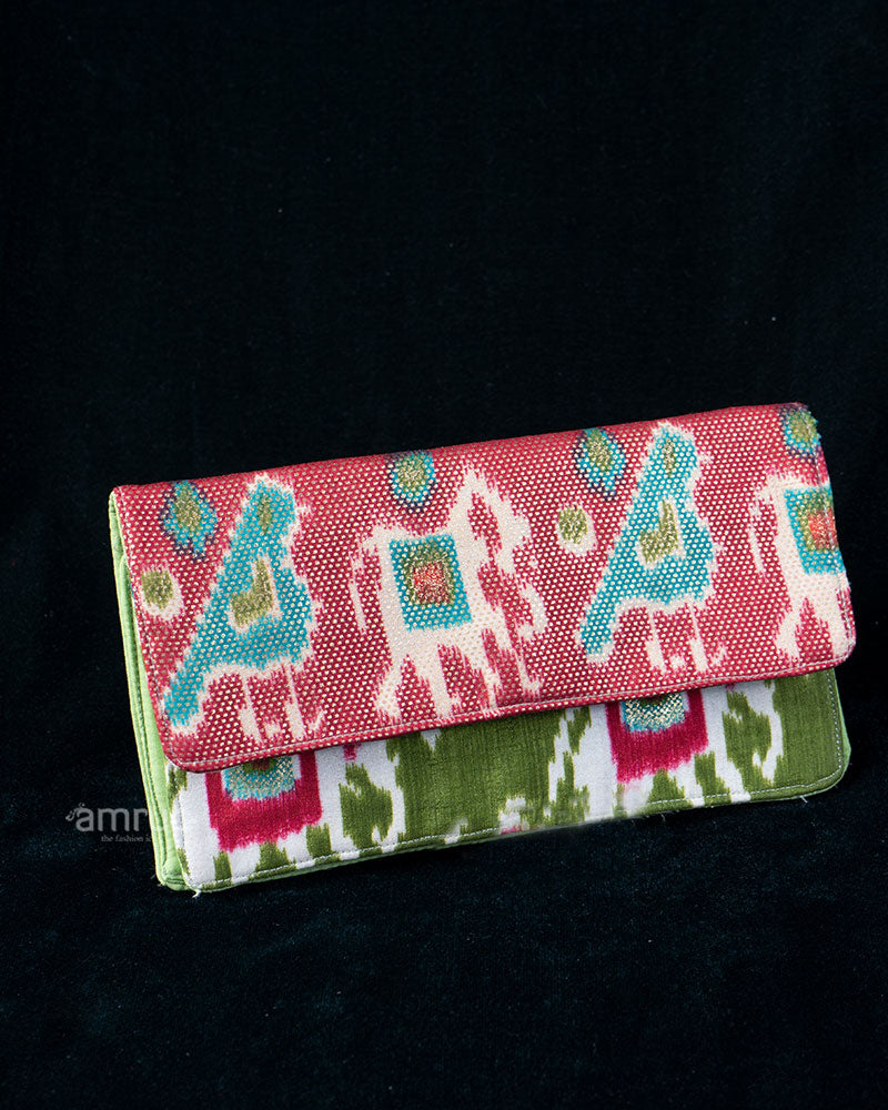 Olive Green Layered Ikat Charm Fabric Clutch Wallet