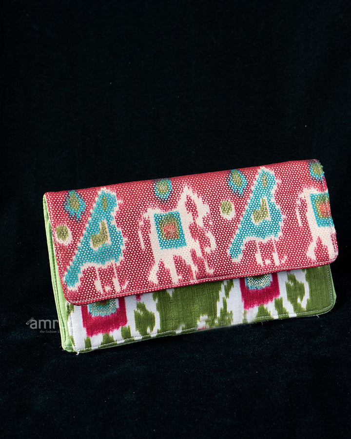 Olive Green Layered Ikat Charm Fabric Clutch Wallet