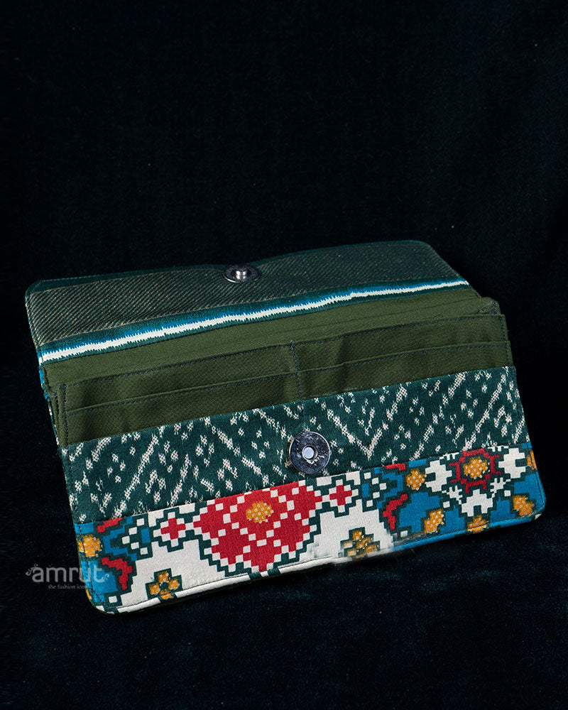 Teal Ikat Fusion Clutch with Contrasting Floral Printed