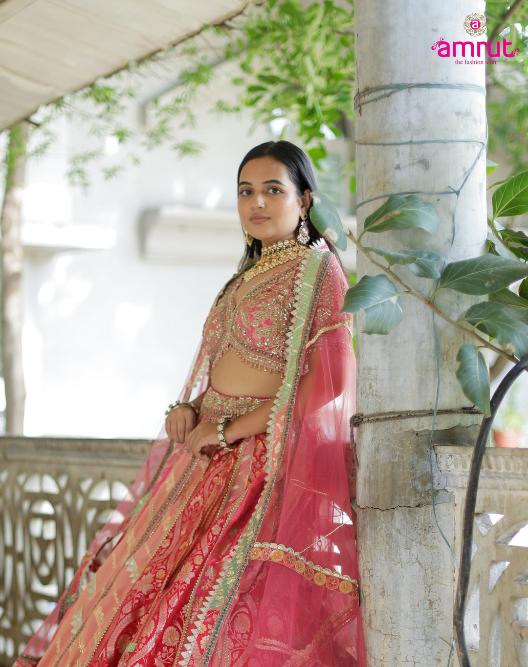 Blush Pink Mirror & Sequin Embroidered Silk Lehenga Set – Festive & Bridal Couture by Amrut