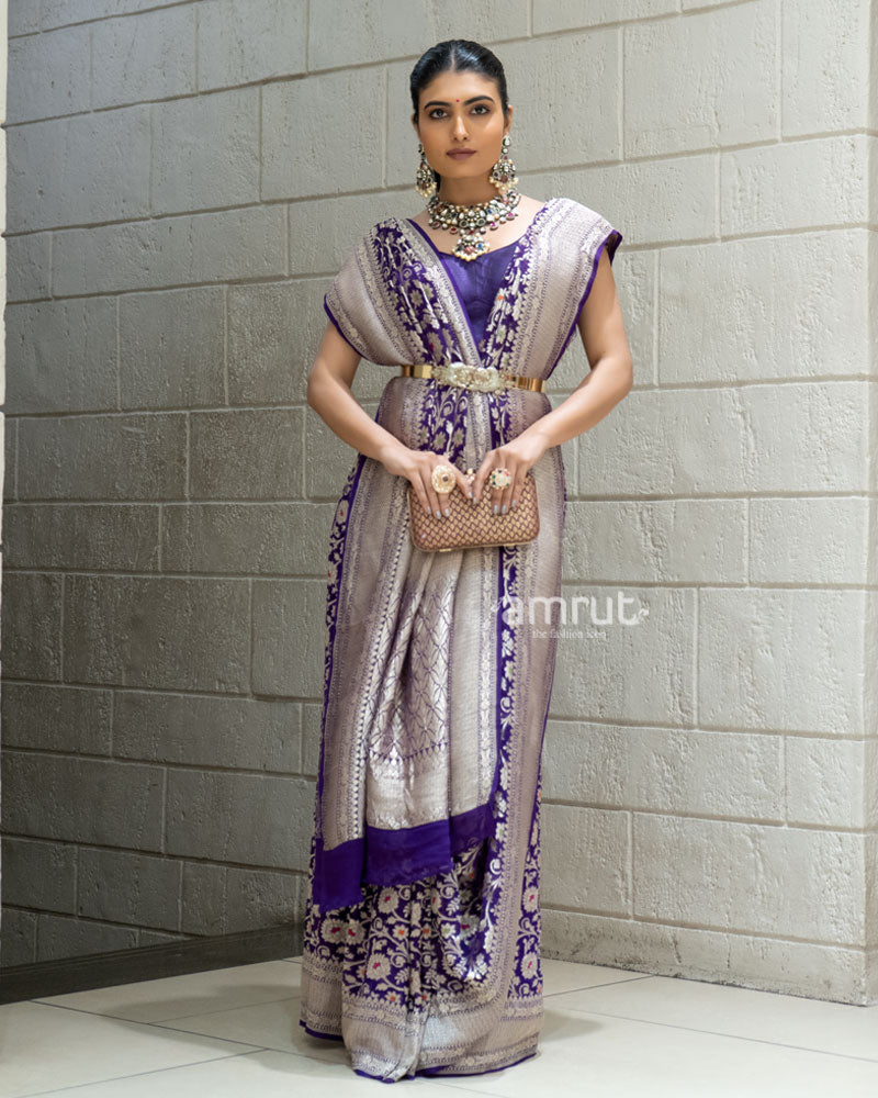 open lace back dress Shop Premium Shaded Banarasi Jacquard Dress main image 1
