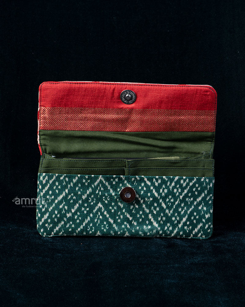 Crimson Elephant and Teal Geometric Printed Clutched