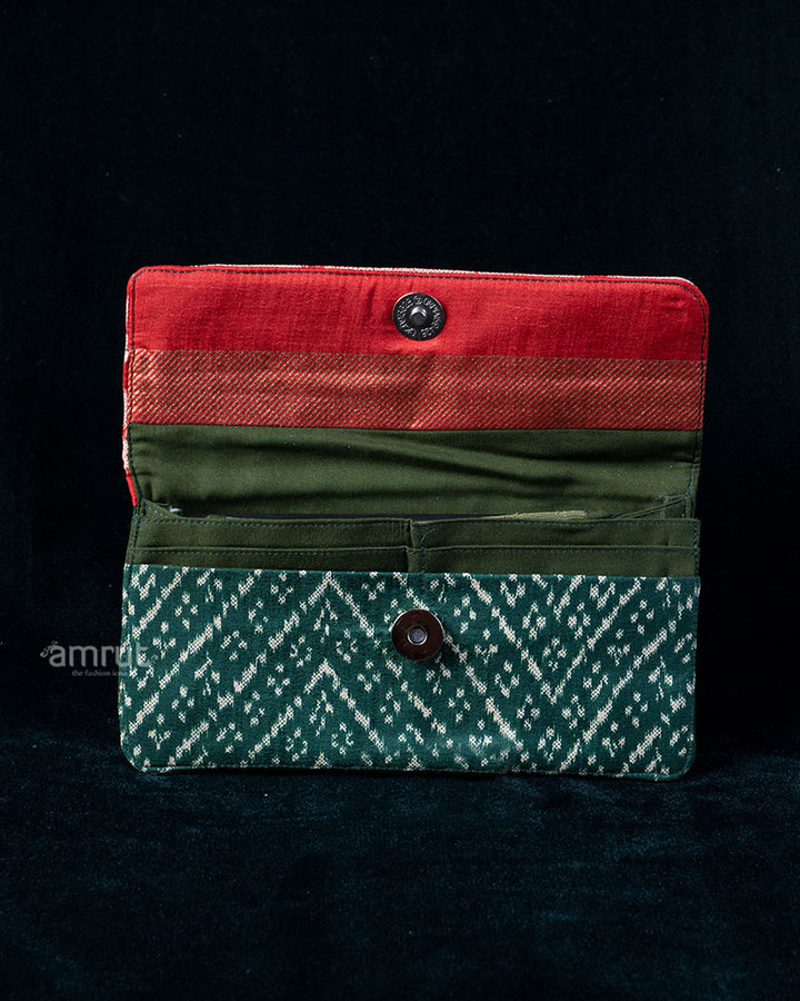 Crimson Elephant and Teal Geometric Printed Clutched