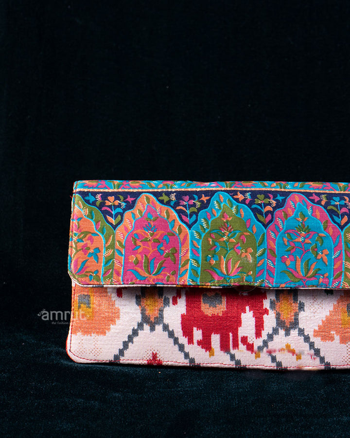 Navy Heritage Motif & Cream Ikat Fusion Clutch