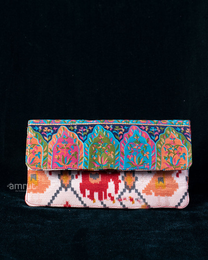 Navy Heritage Motif & Cream Ikat Fusion Clutch