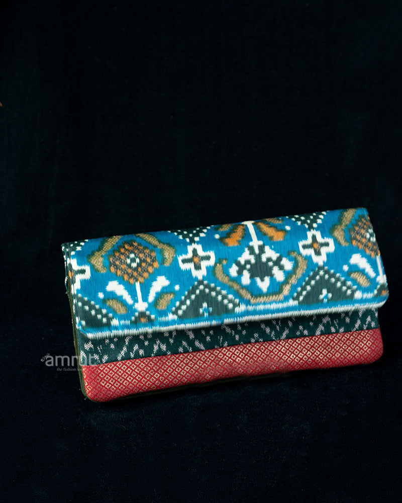 Teal Ikat Layered Wallet with Crimson Diamond Border