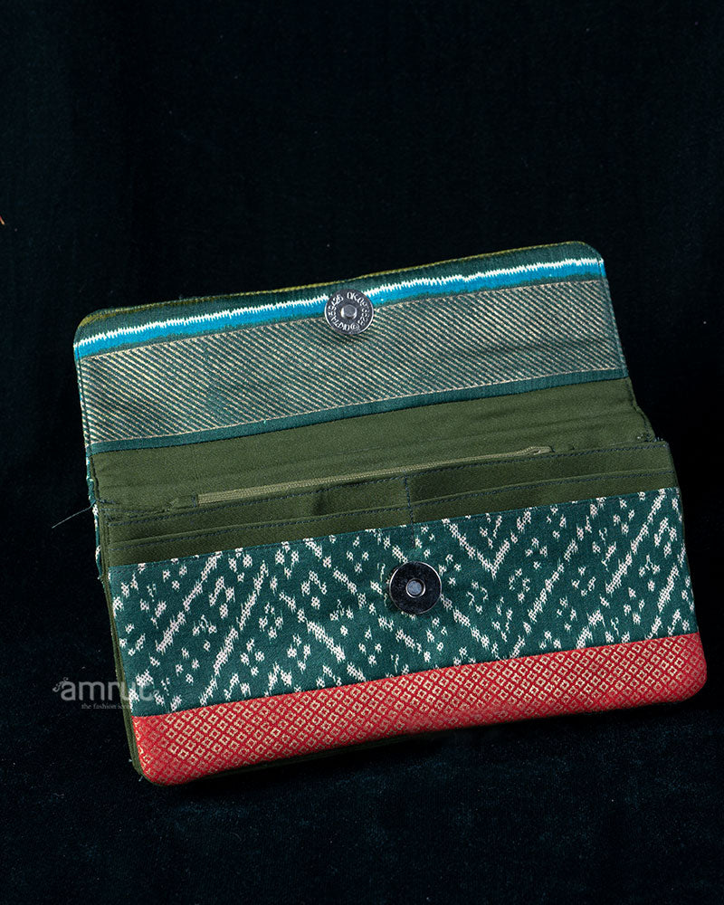 Teal Ikat Layered Wallet with Crimson Diamond Border