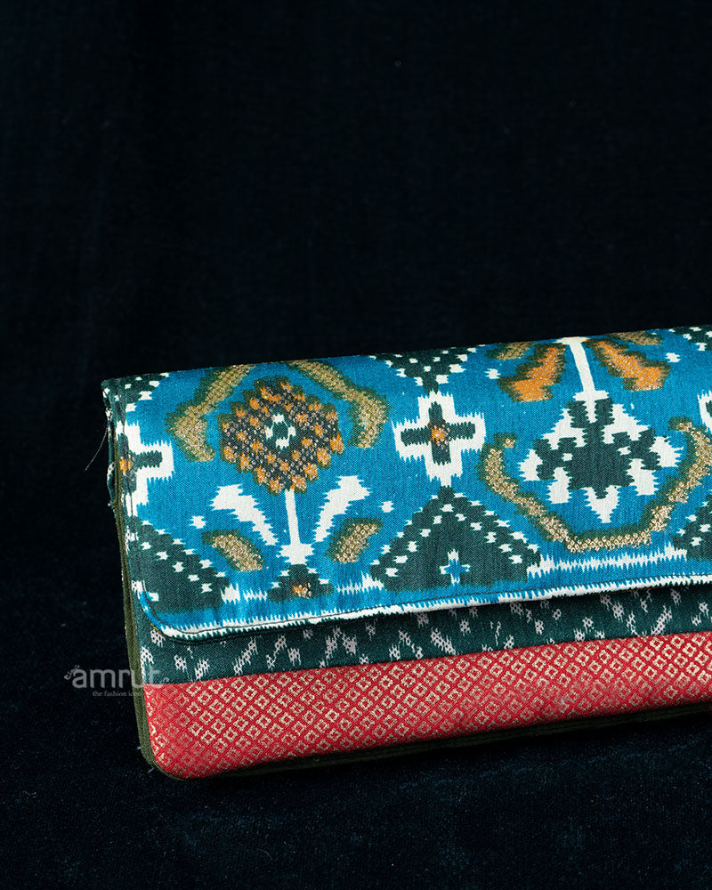 Teal Ikat Layered Wallet with Crimson Diamond Border