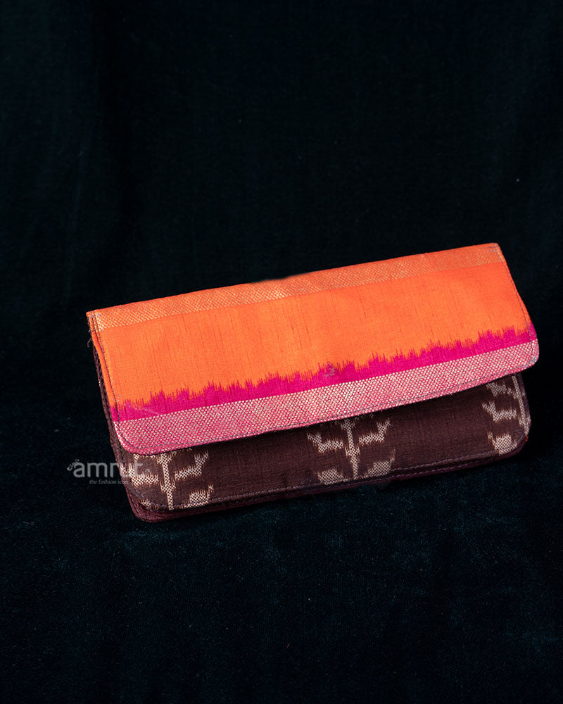 Burnt Orange and Chocolate Brown Fabric Clutch