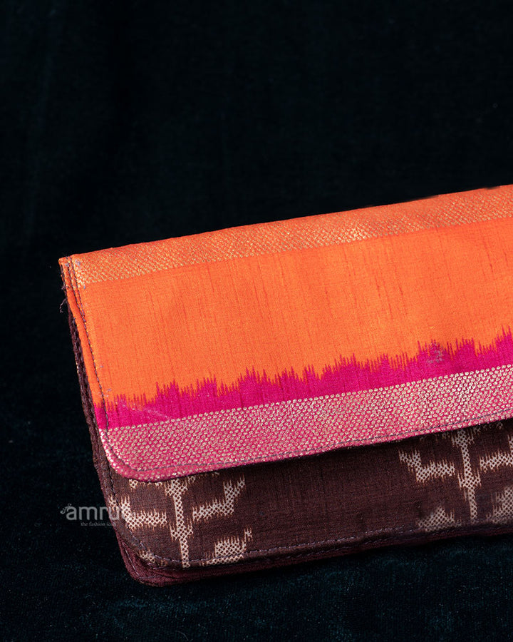 Burnt Orange and Chocolate Brown Fabric Clutch
