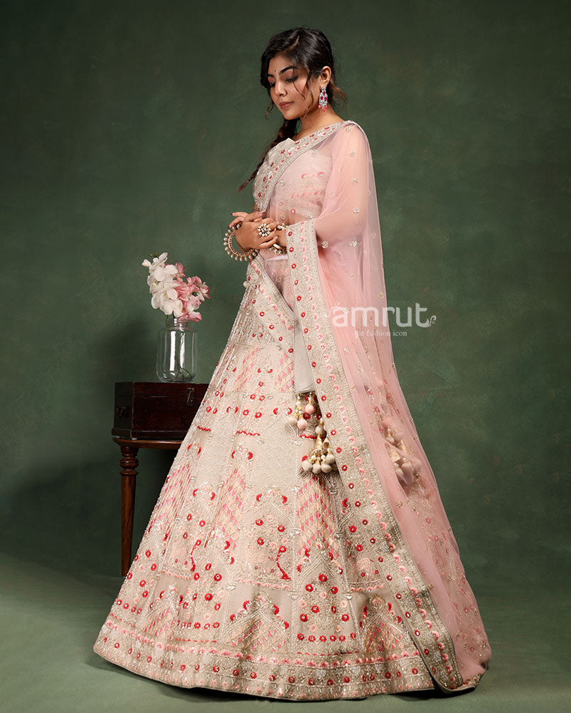 Alluring Peach Unstitched Lehenga Choli for Wedding AMRUT