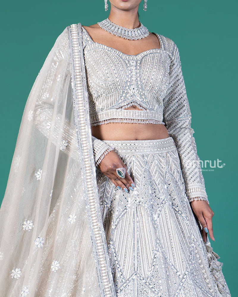 Beige Silver Embellished Lehenga Choli with Embroidered Dupatta 03