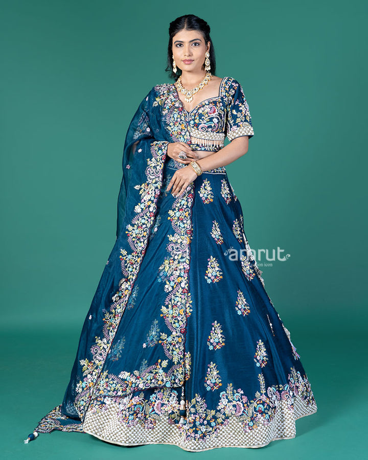 Blue Embroidered Lehenga Choli with Organza Dupatt 01