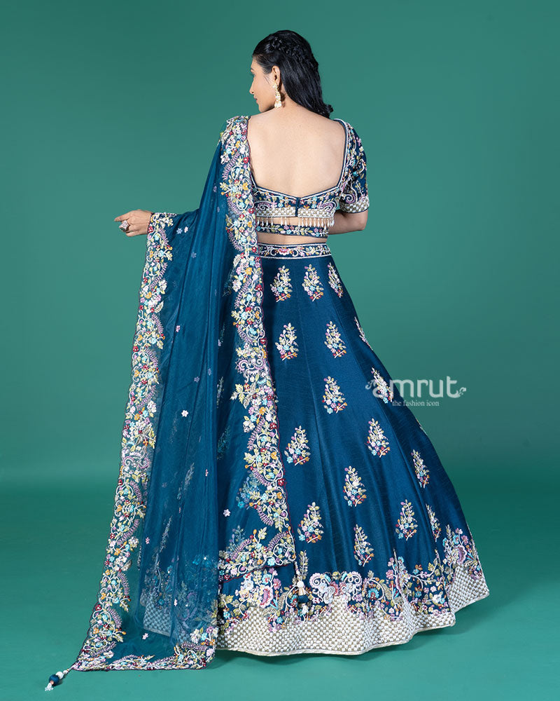 Blue Embroidered Lehenga Choli with Organza Dupatt 05