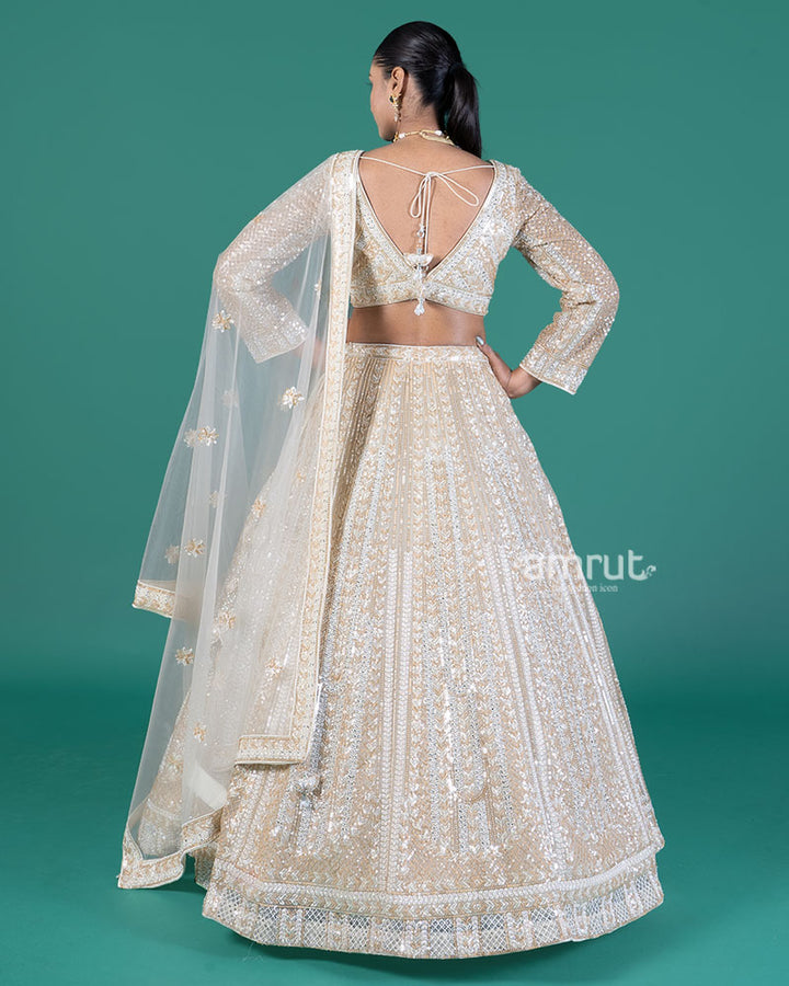 Cream Sequined Lehenga Choli with Dupatta 05
