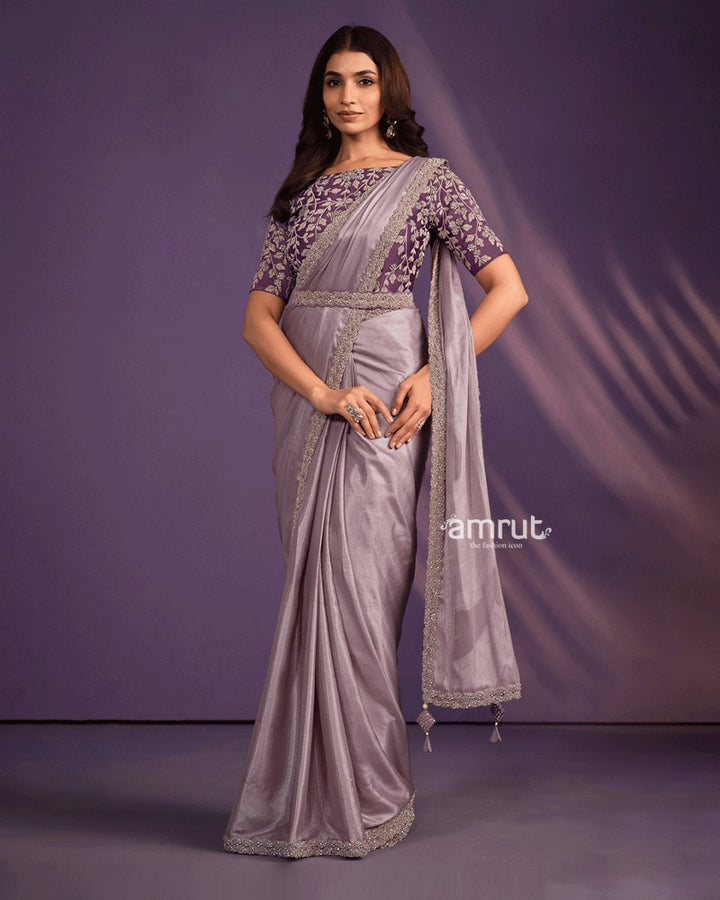 Dusty Grey Georgette Silk Saree with Readymade Blouse