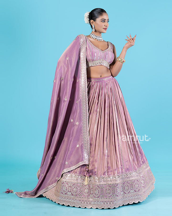 Dusty Rose Embellished Lehenga Choli with Matching Dupatta 04
