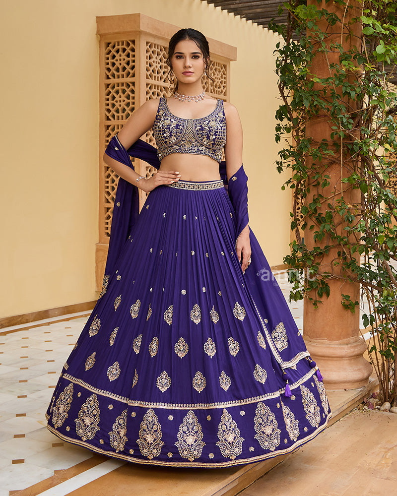 Elegant Navy blue Designer Embroidered Lehenga Set with Dupatta