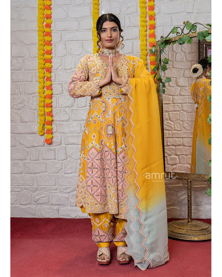 Golden Yellow Heavy Embroidered Salwar Suit with Dupatta