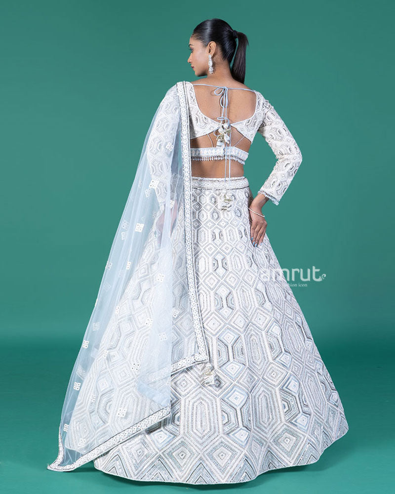 Grey Silver Lehenga and Embroidered Gray Choli with Matching Dupatta 05