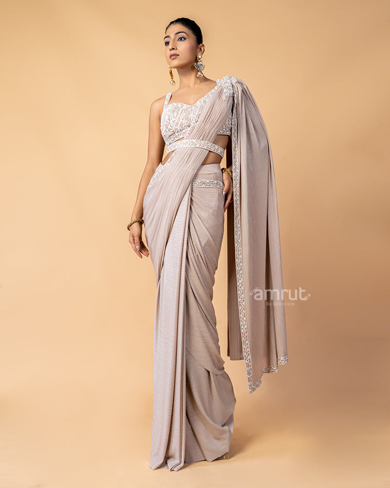 Heavenly Pink Ready-to-Wear saree with Embroidered Blouse