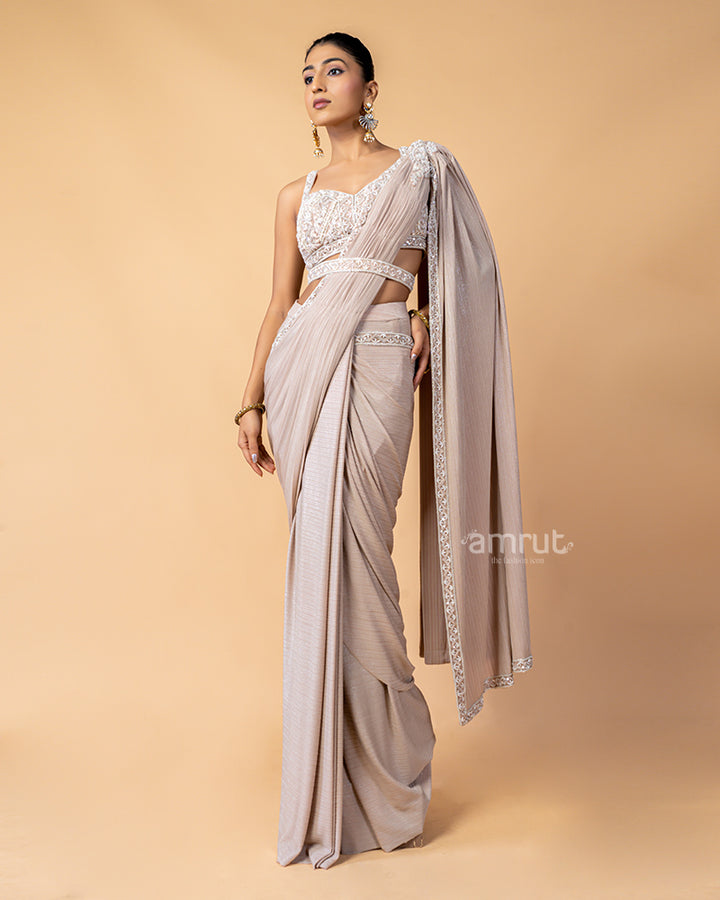 Heavenly Pink Ready-to-Wear saree with Embroidered Blouse