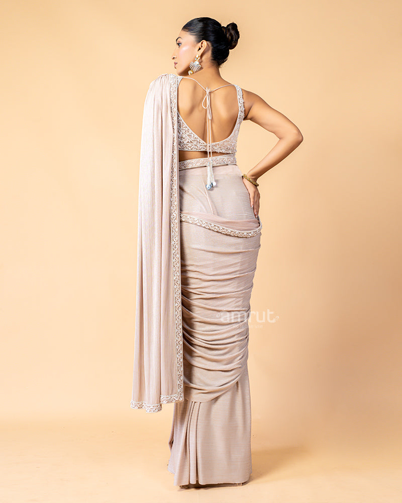 Heavenly Pink Ready-to-Wear saree with Embroidered Blouse